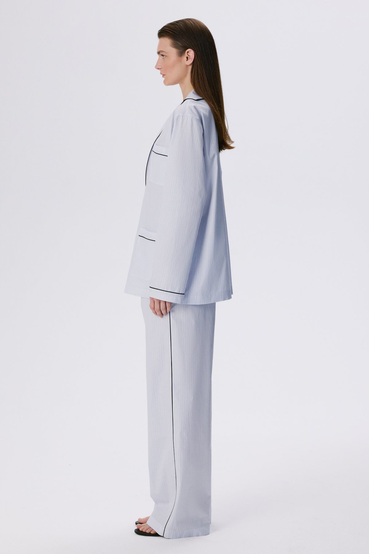 Lounge Pants | Cotton Poplin – Blue / Black Pinstripe