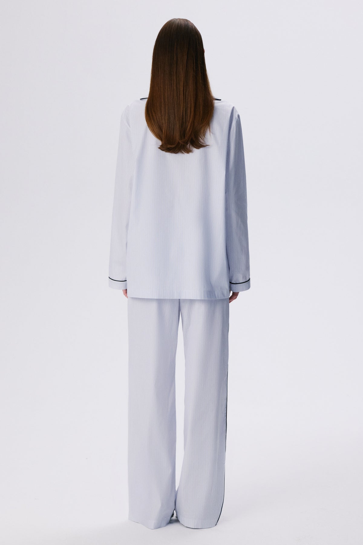 In Bloom Shirt | Cotton Poplin – Blue / Black Pinstripe