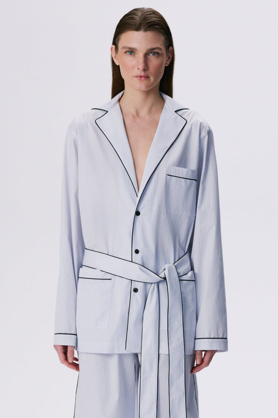 In Bloom Shirt | Cotton Poplin – Blue / Black Pinstripe