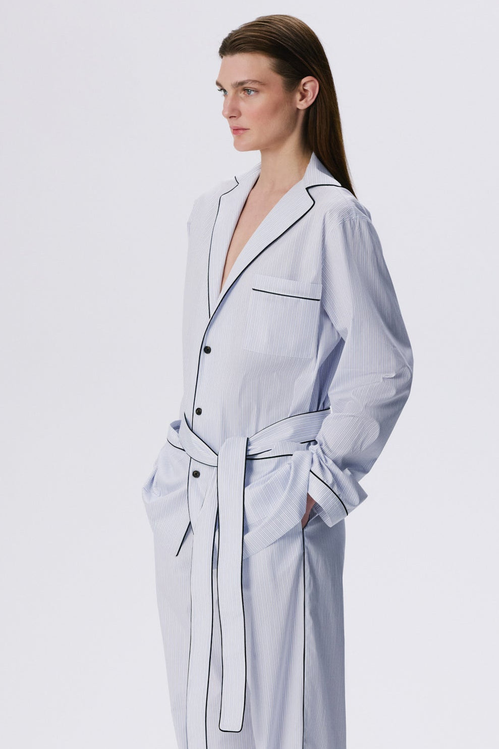 In Bloom Shirt | Cotton Poplin – Blue / Black Pinstripe