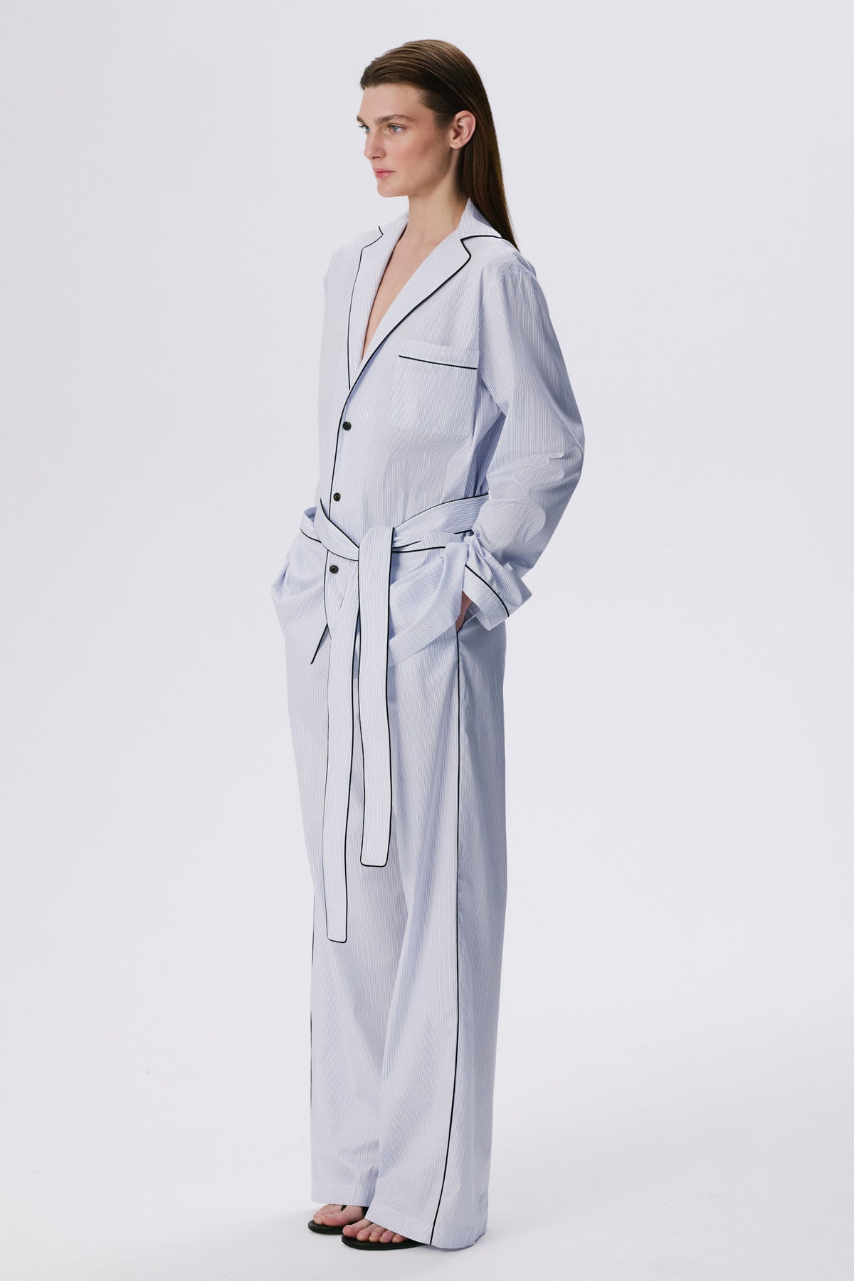 In Bloom Shirt | Cotton Poplin – Blue / Black Pinstripe