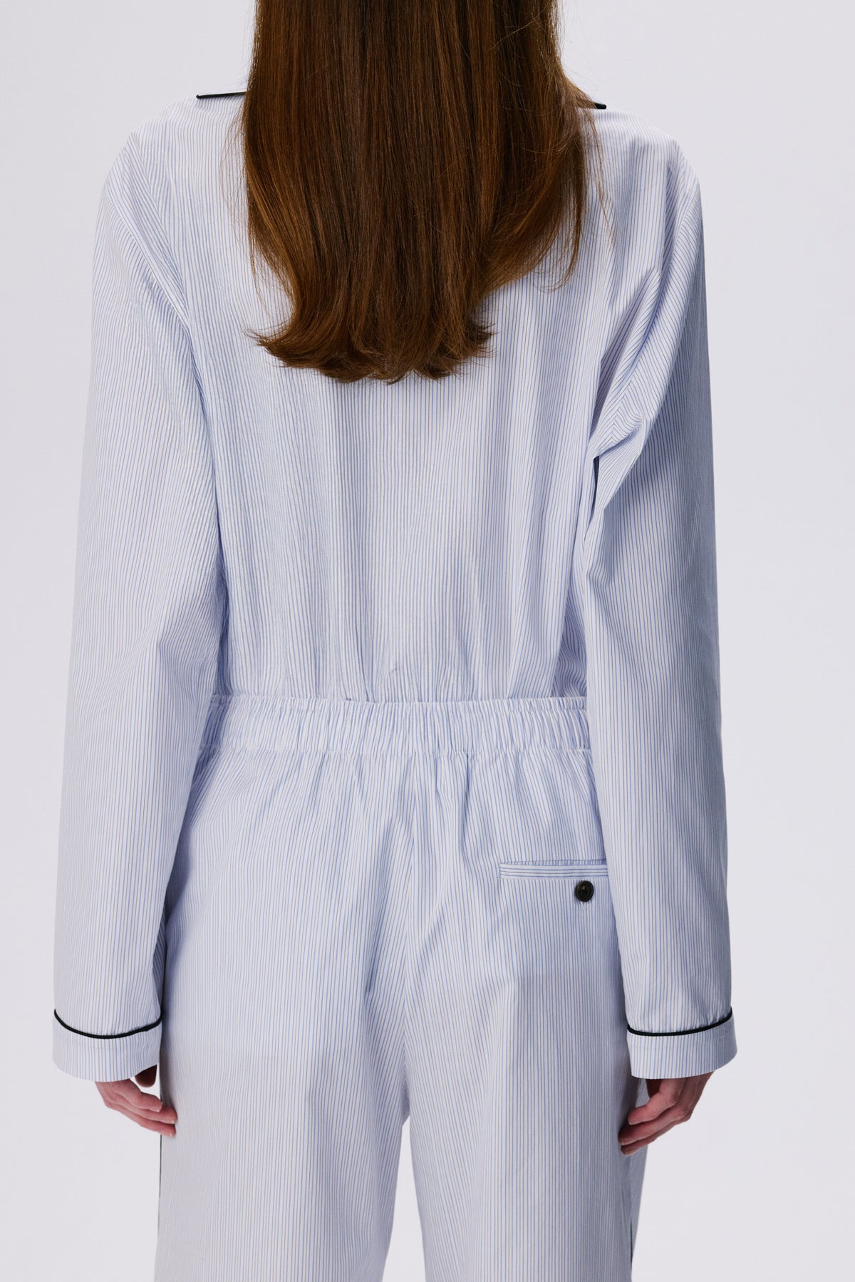 Lounge Pants | Cotton Poplin – Blue / Black Pinstripe