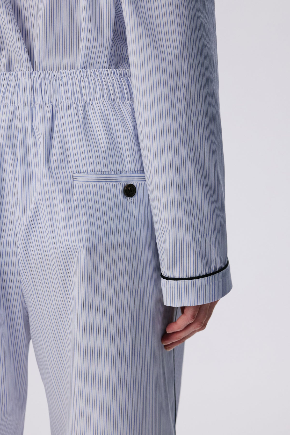 Lounge Pants | Cotton Poplin – Blue / Black Pinstripe