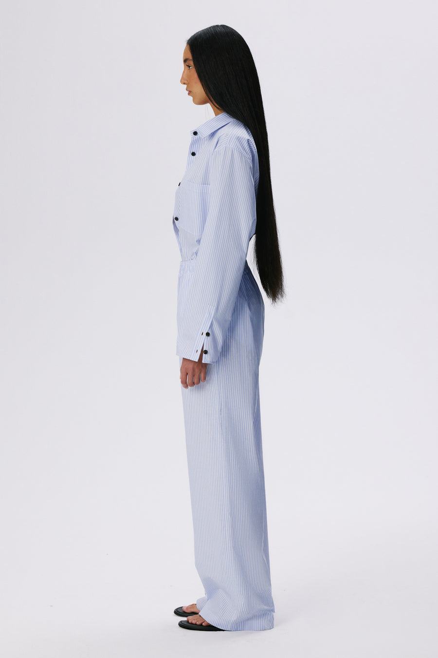 Lounge Pants | Cotton Poplin – Light Blue Stripe