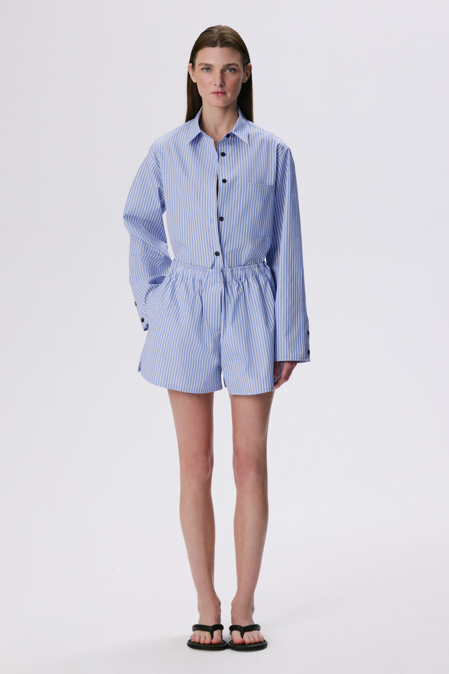 Lounge Shorts | Cotton Poplin – Bright Blue Stripe