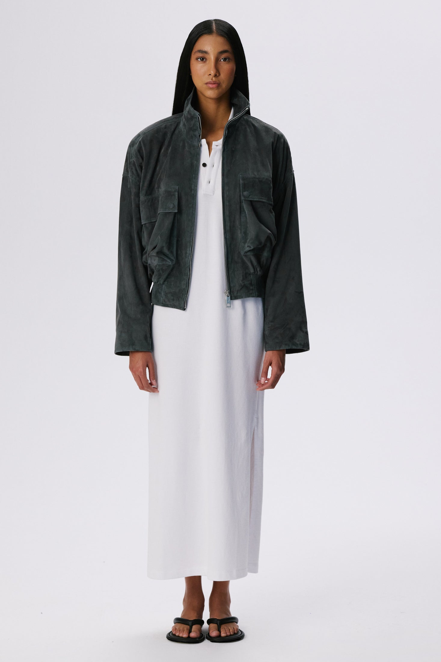 Fluid Bomber Jacket | Metis Suede – Graphite
