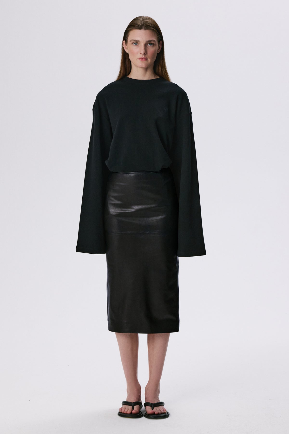 Long Sleeve Crew Neck Shirt | Cotton Piqué – Black