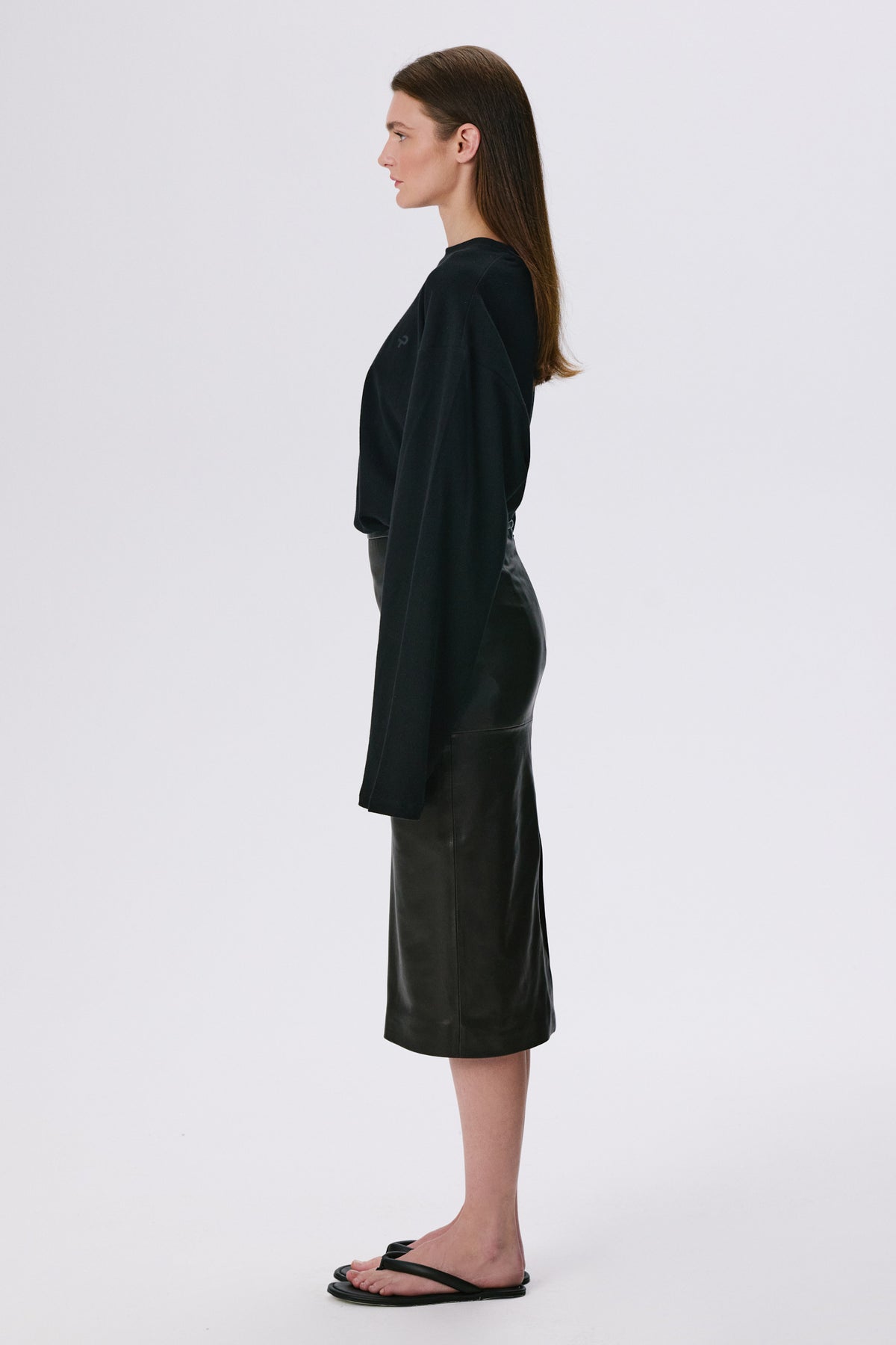 Long Sleeve Crew Neck Shirt | Cotton Piqué – Black