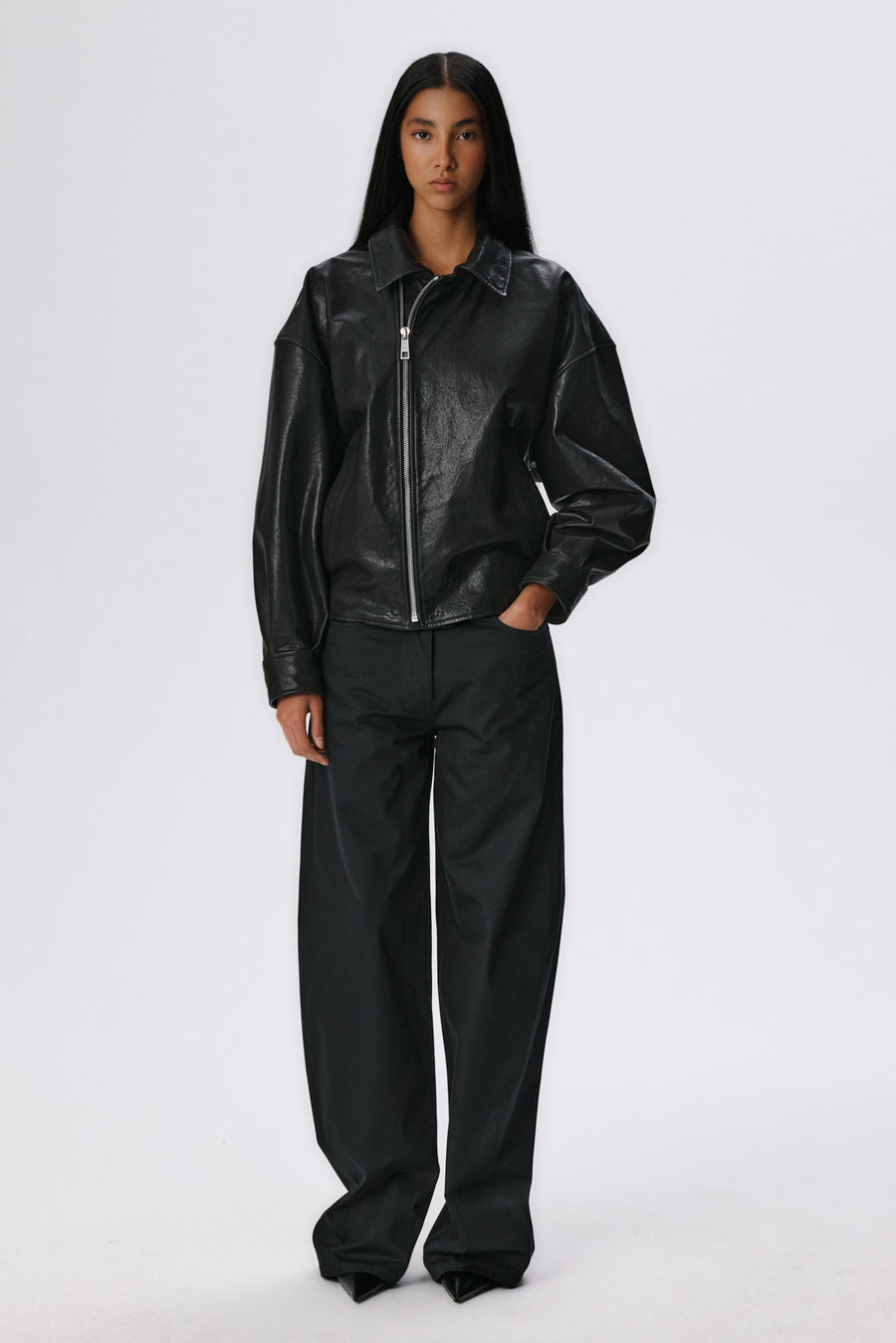 Ease Leather Bomber Jacket | Black