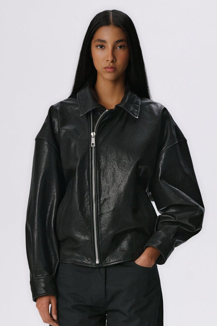 Ease Leather Bomber Jacket | Black