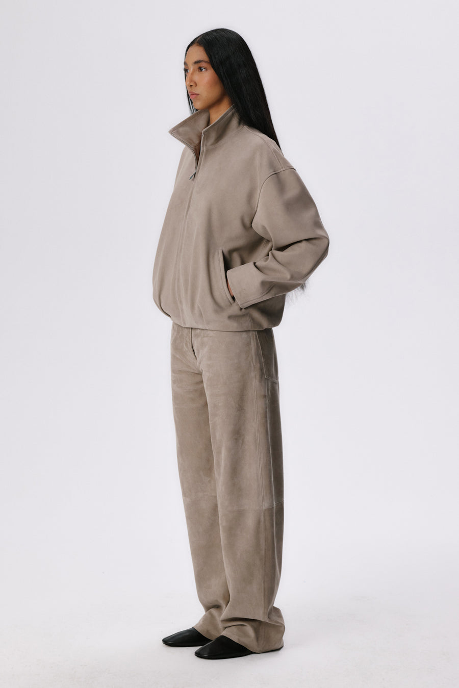 Soft Curve Barrel Pants | Suede – Bamboo Beige