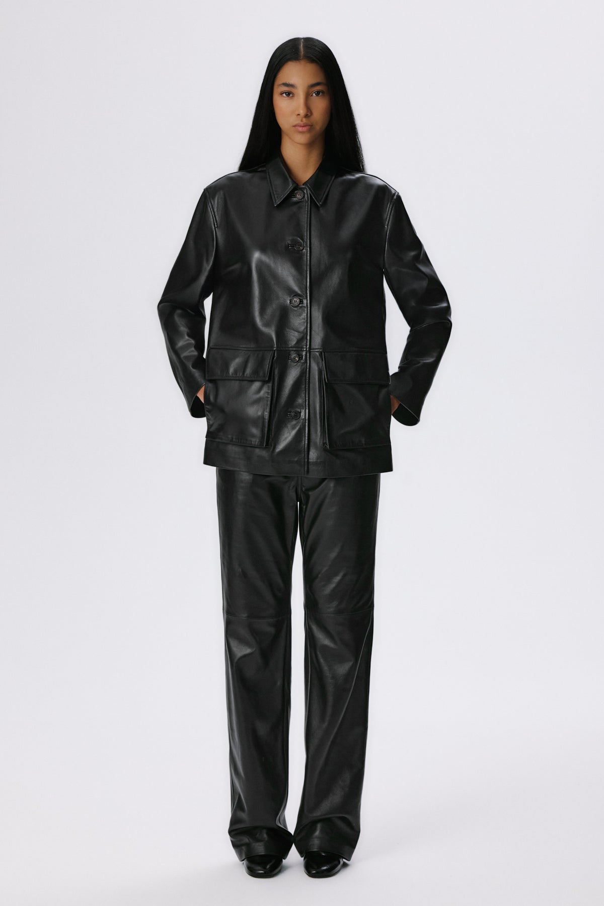 5 Pocket Straight Pants | Leather – Black