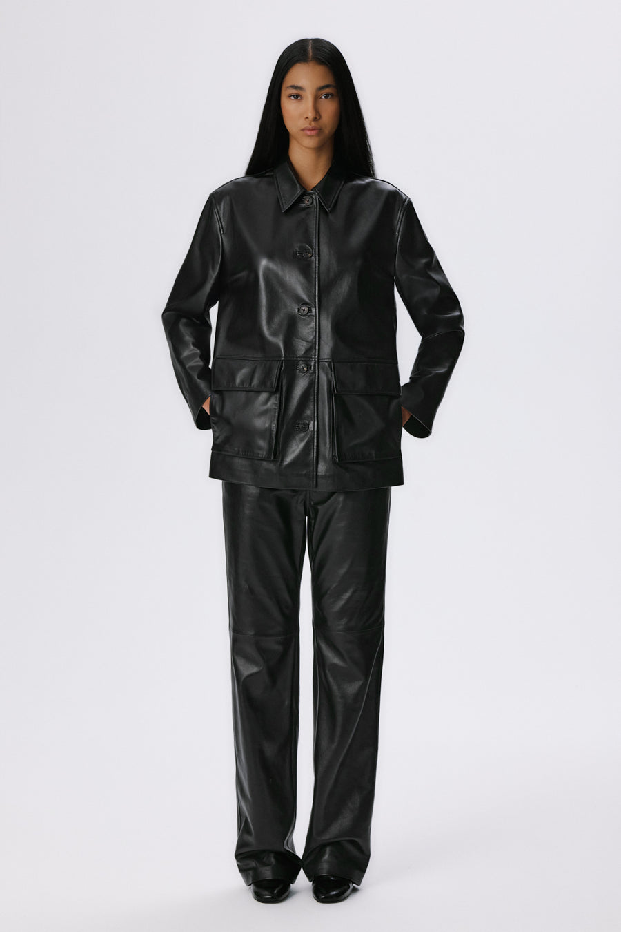 5 Pocket Straight Pants | Leather – Black