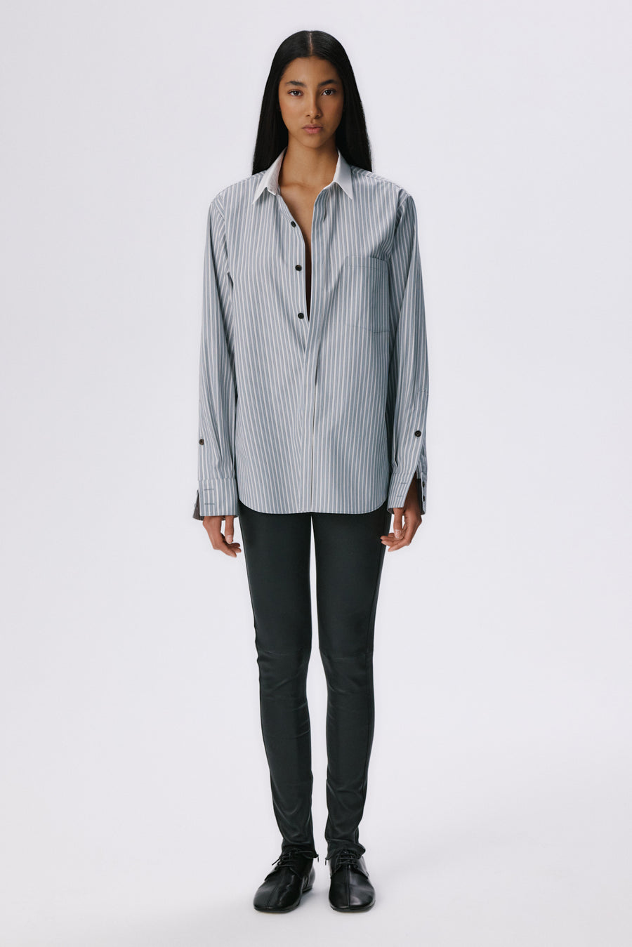 Tailored Shirt | Cotton Poplin – Grey Stripe