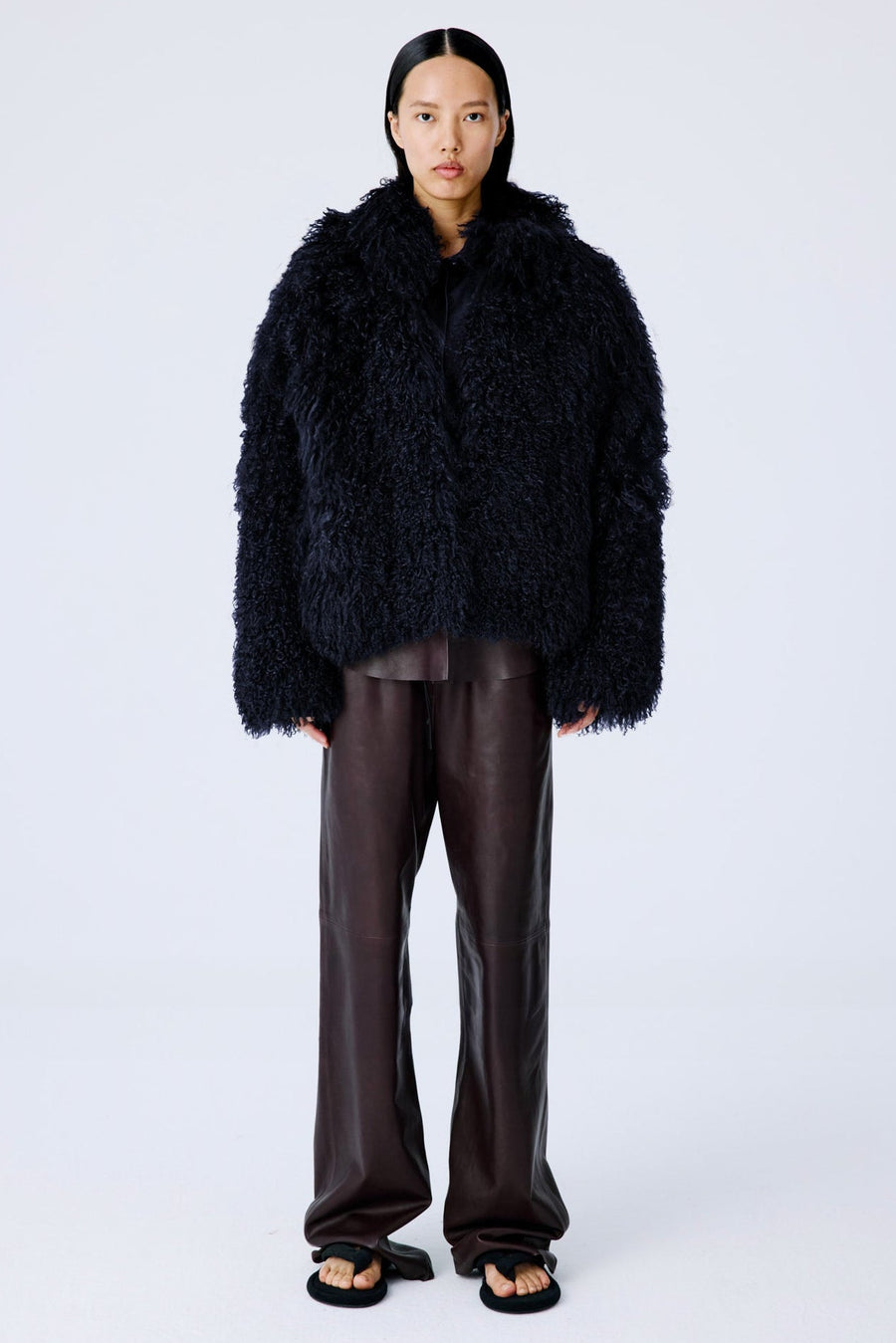 Shaggy Icon Coat | Mongolian Shearling – Dark Navy