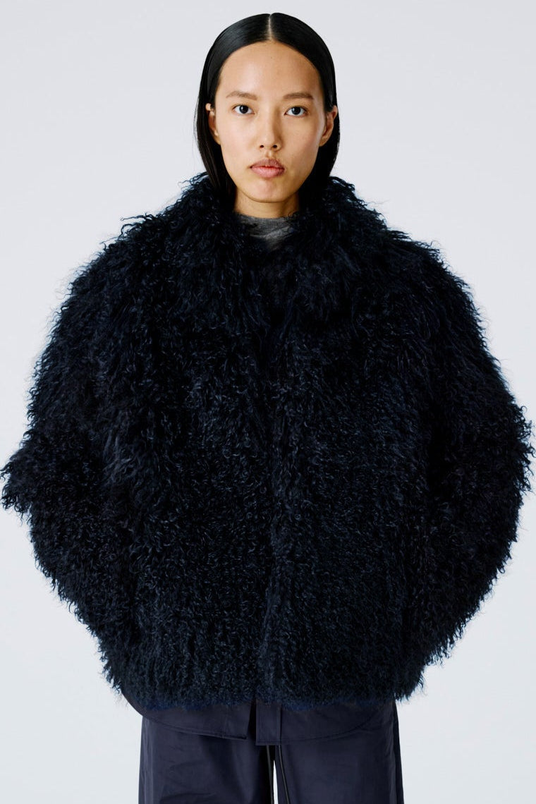 Shaggy Icon Coat | Mongolian Shearling – Dark Navy