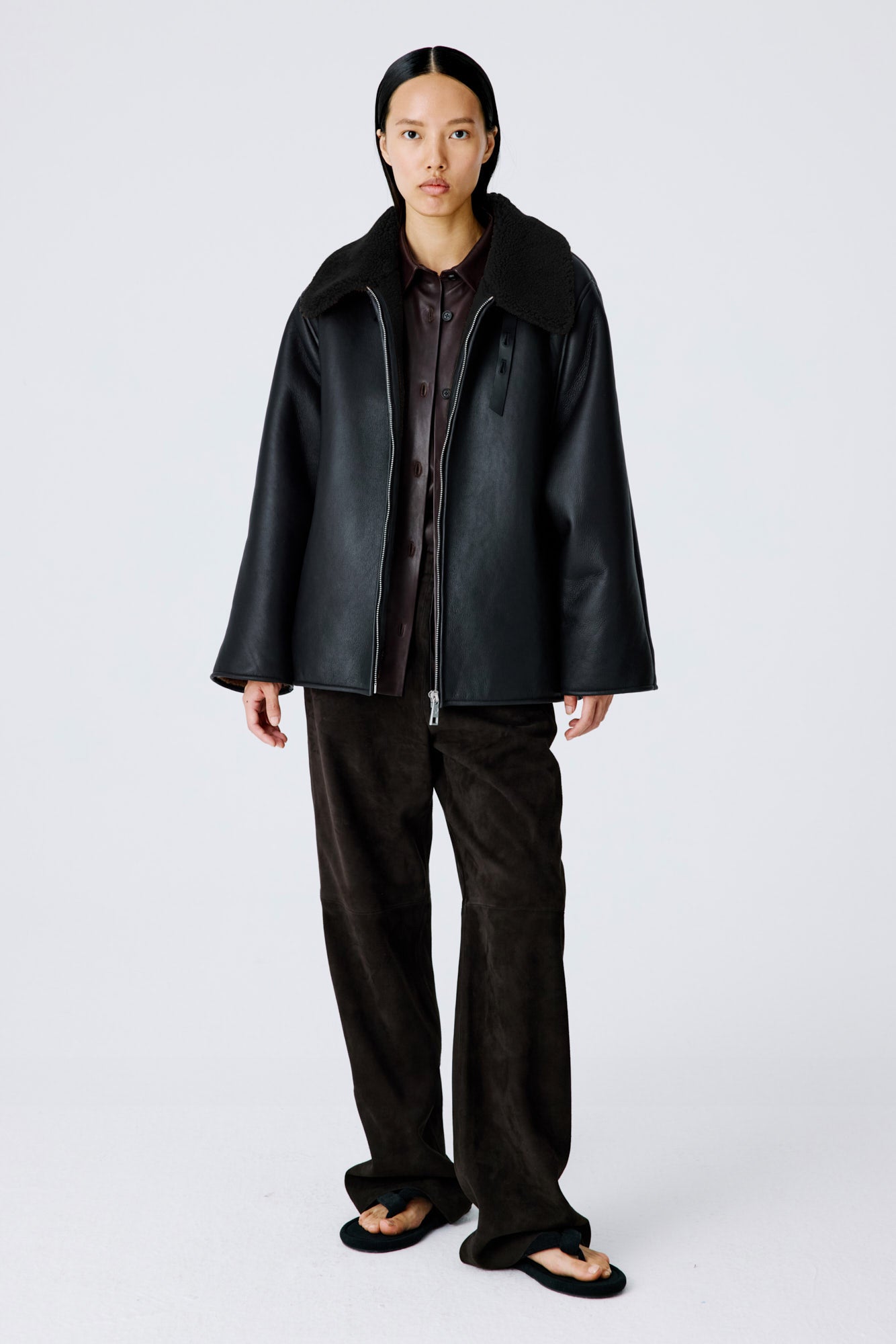 Scuba Midi Shearling Jacket - Black/Black