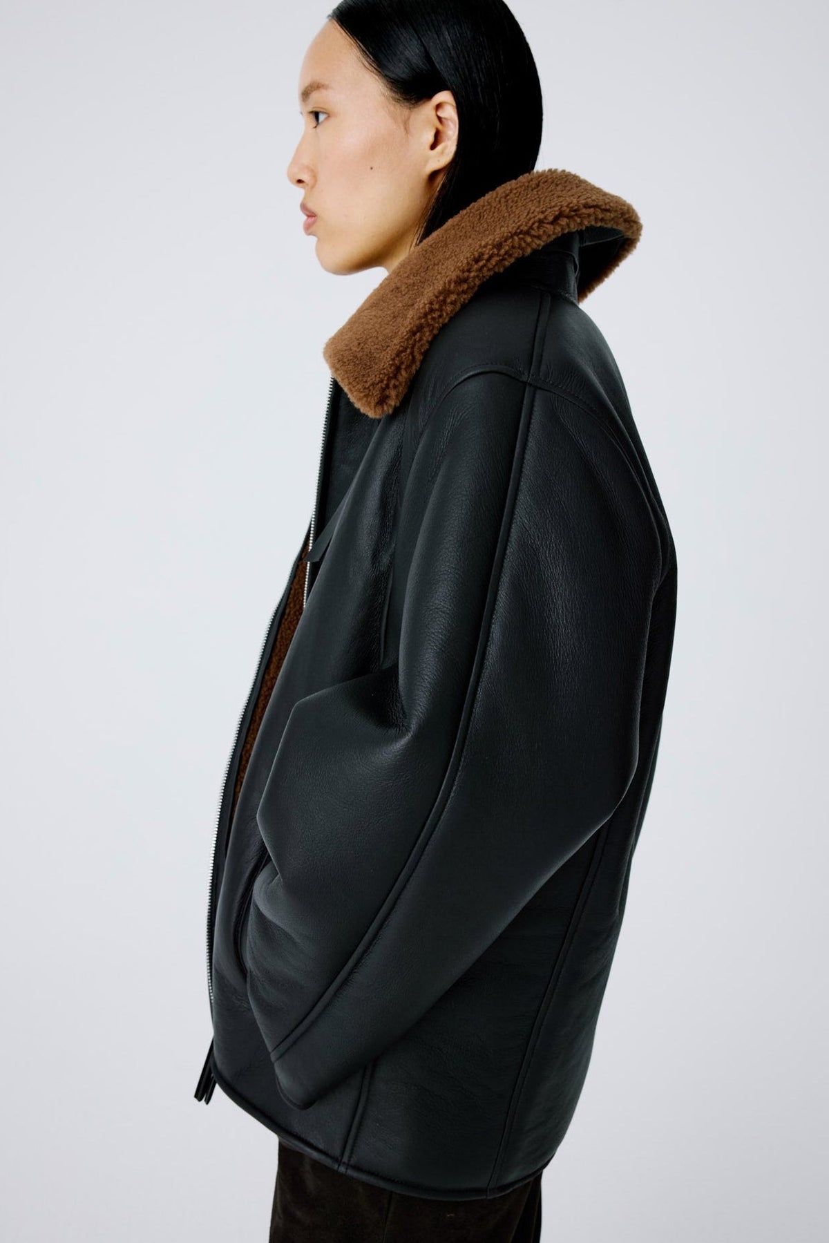 Scuba Midi Jacket | Semi-Curly Merino Shearling – Dark Chocolate/Tobacco