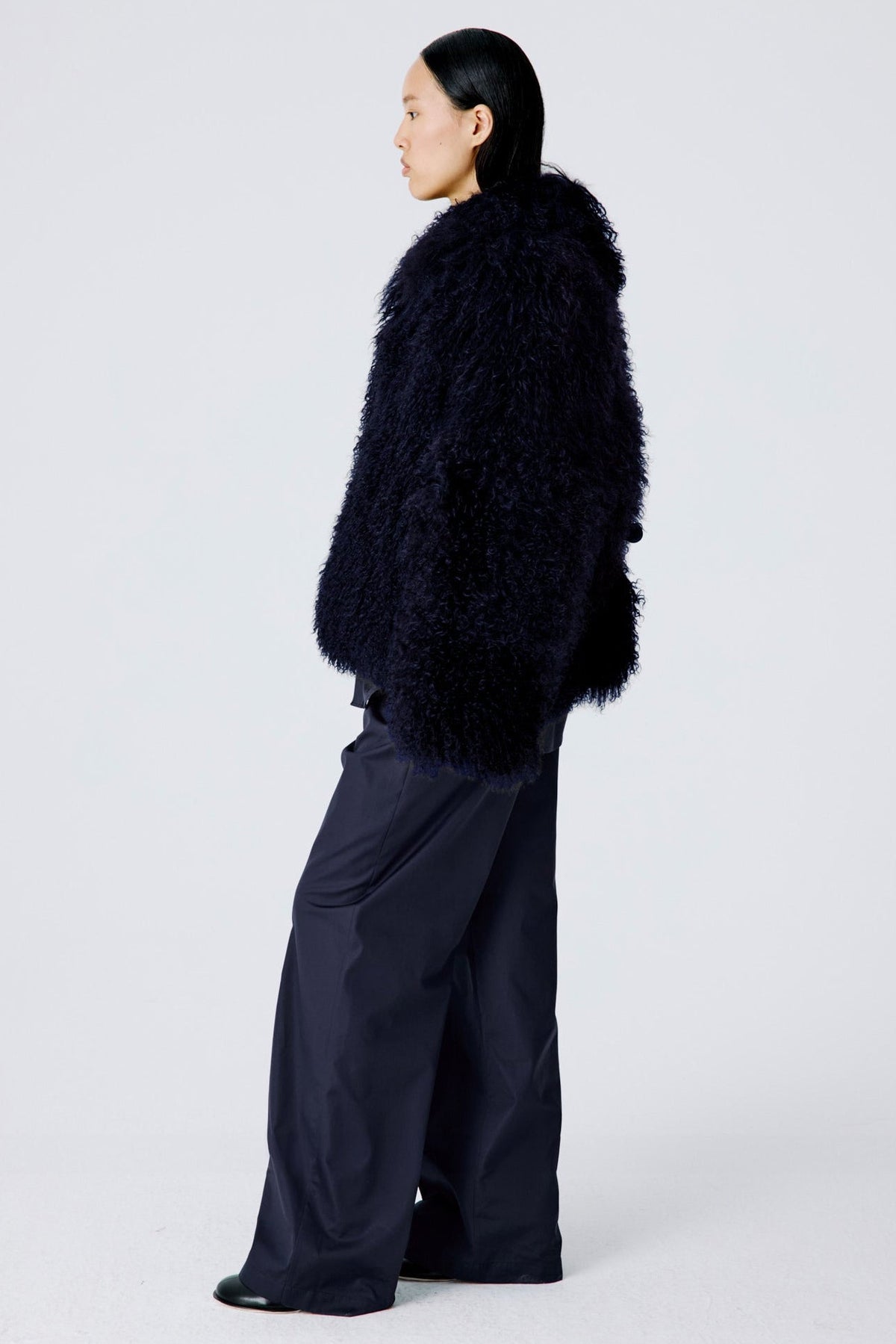 Shaggy Icon Coat | Mongolian Shearling – Dark Navy