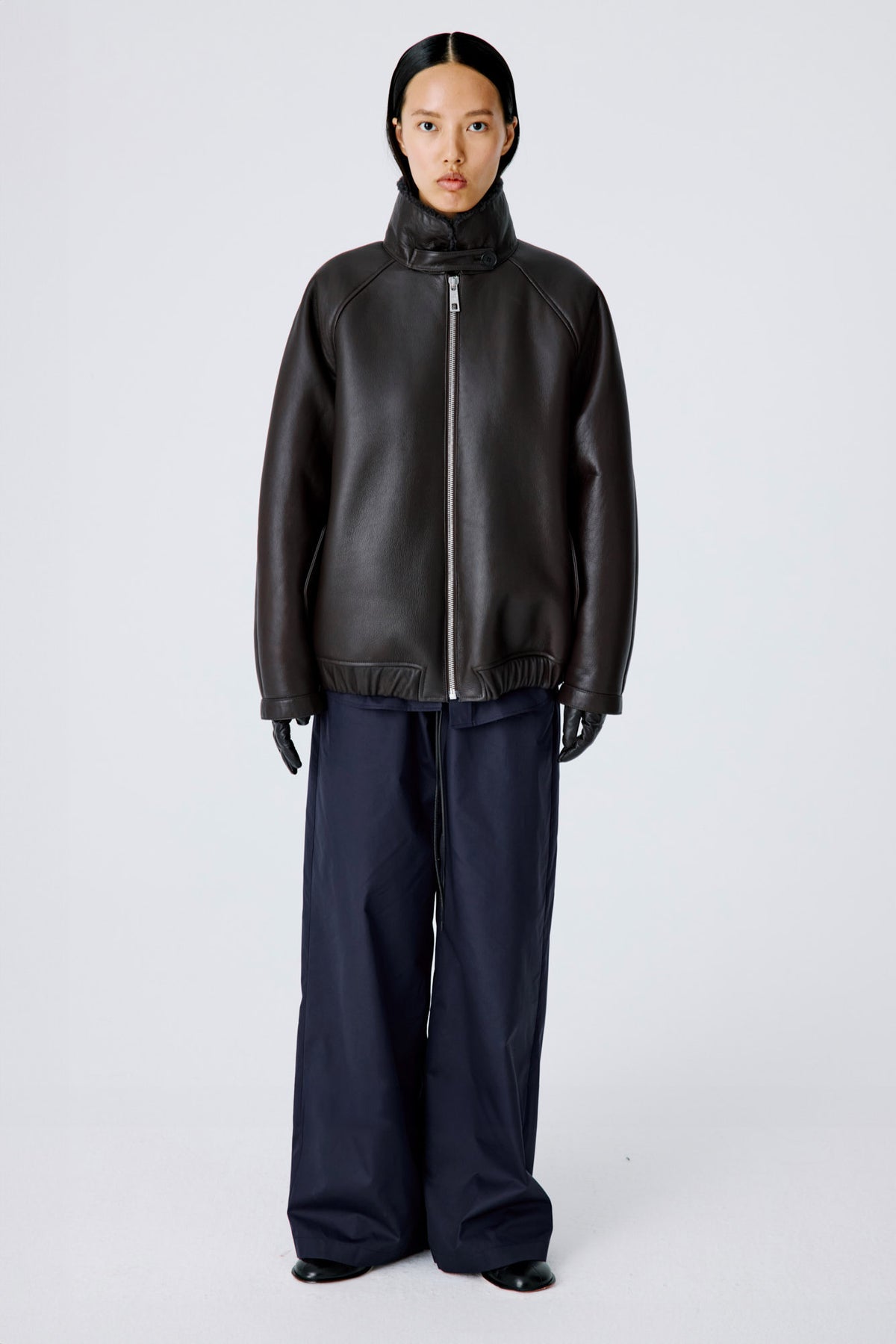 Whisper Jacket | Semi-Curly Merino Shearling – Dark Brown/Grey
