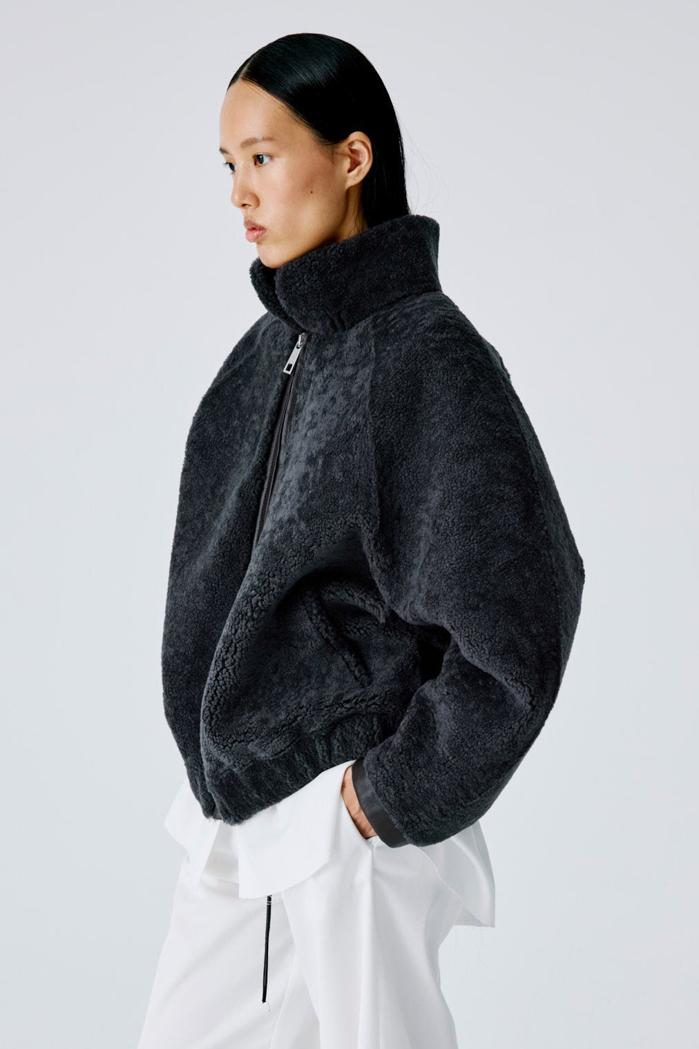 Whisper Jacket | Curly Merino Shearling – Grey