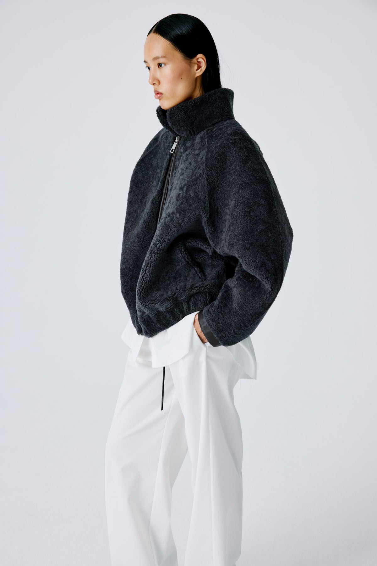 Whisper Jacket | Curly Merino Shearling – Grey