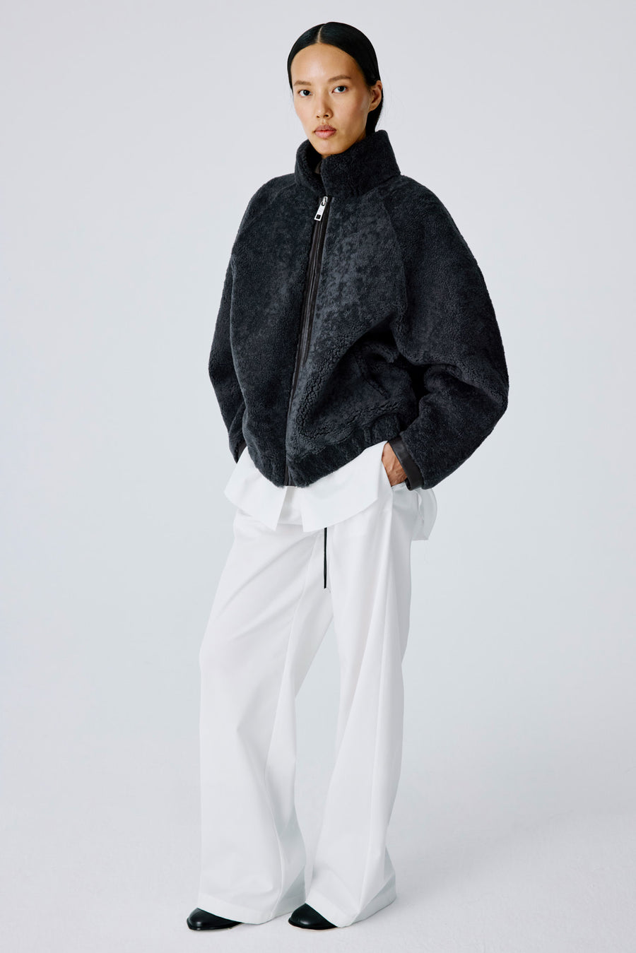 Whisper Jacket | Curly Merino Shearling – Grey