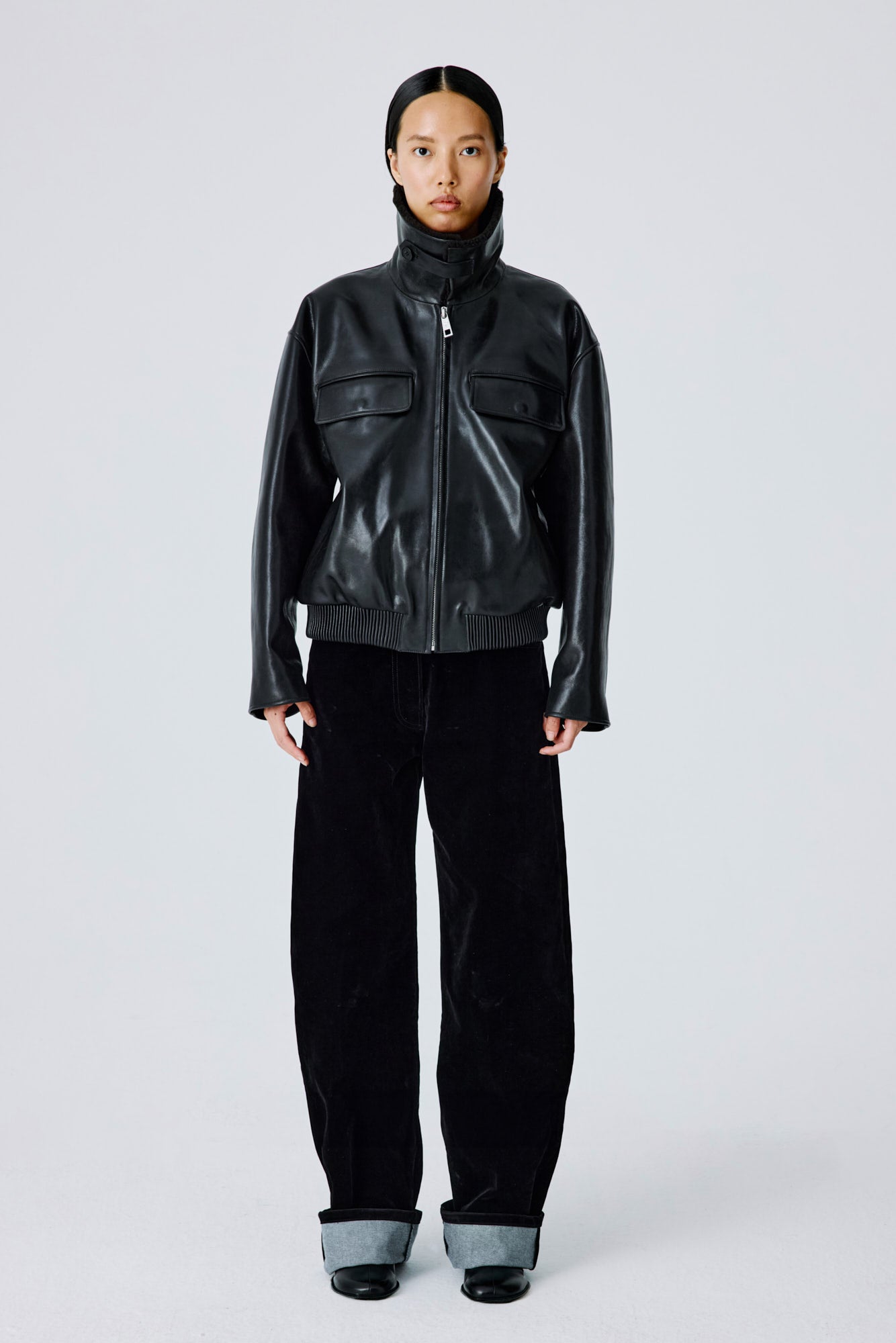 Love Pocketed Bomber Jacket - Black