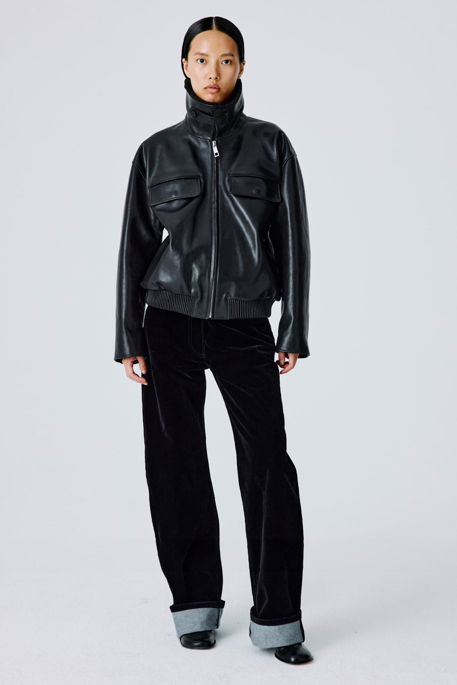 Love Pocketed Bomber Jacket | Leather – Black