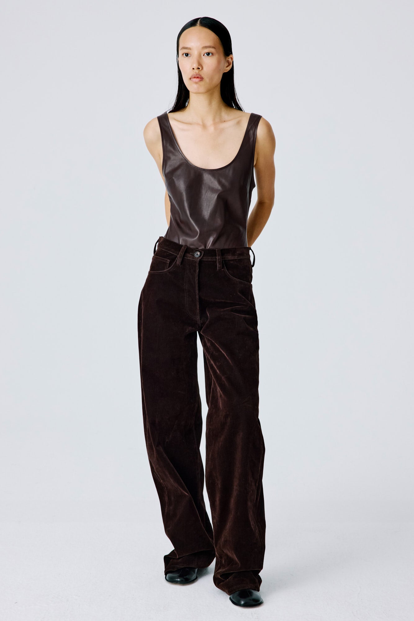 Soft Curve Barrel Pants - Chocolate Brown Ribbed Flock