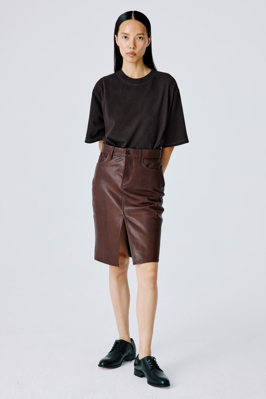 Slit Skirt | Leather - Hazelnut