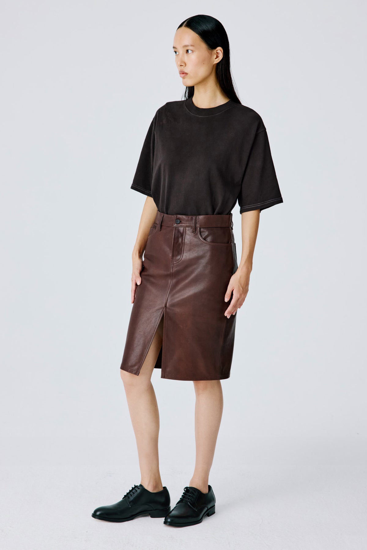 Slit Skirt | Leather - Hazelnut