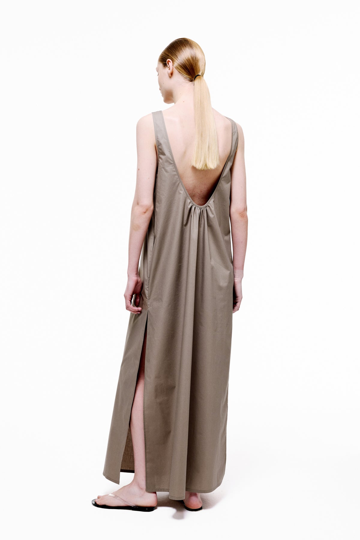 Silent Escape Dress | Cotton Poplin – Light Taupe