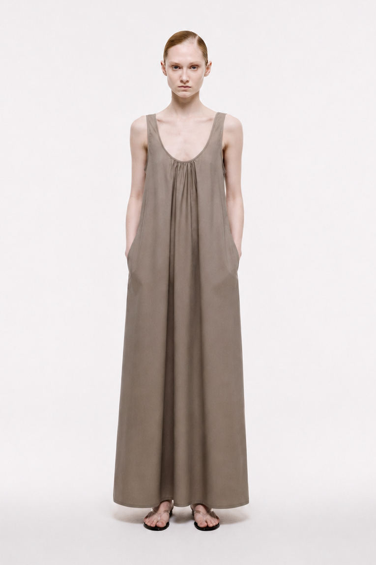 Silent Escape Dress | Cotton Poplin – Light Taupe