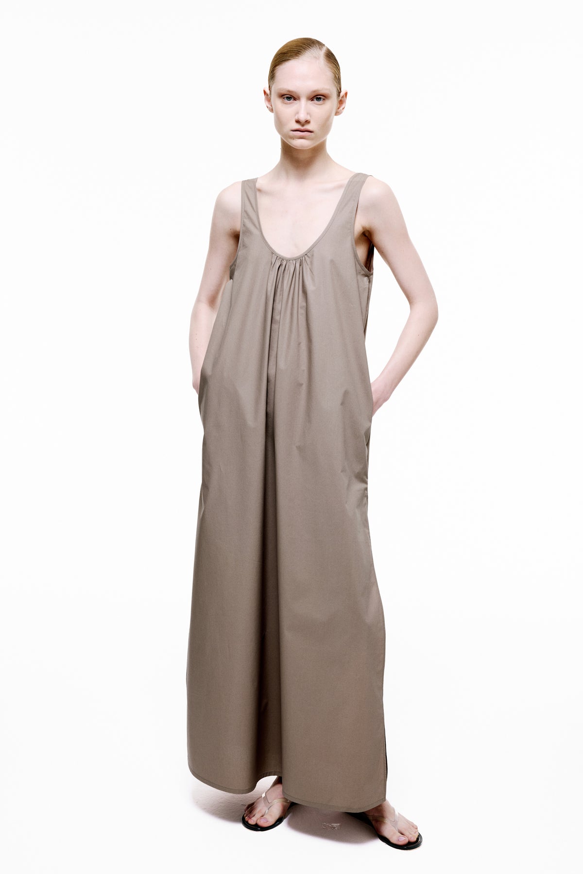 Silent Escape Dress | Cotton Poplin – Light Taupe