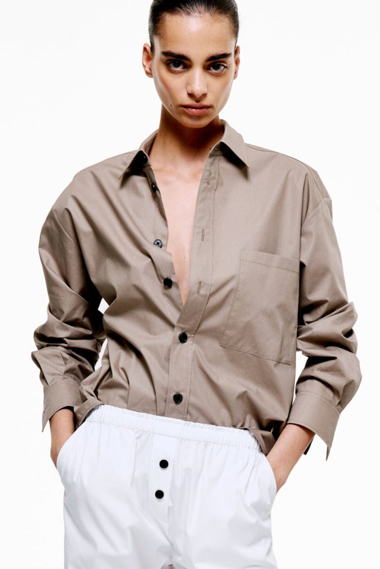 Everyday Icon Shirt | Cotton Poplin – Light Taupe