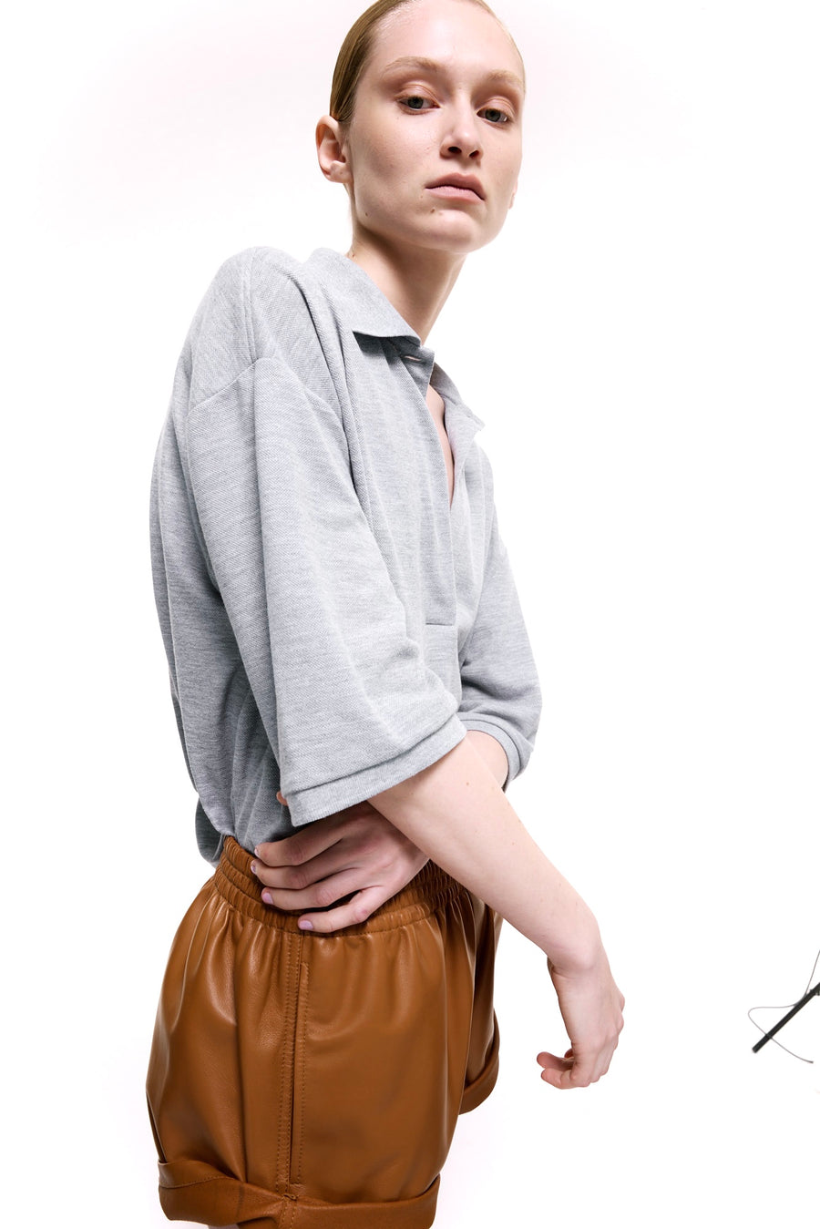 Waist-Length Polo Shirt | Cotton Piqué – Grey Melange