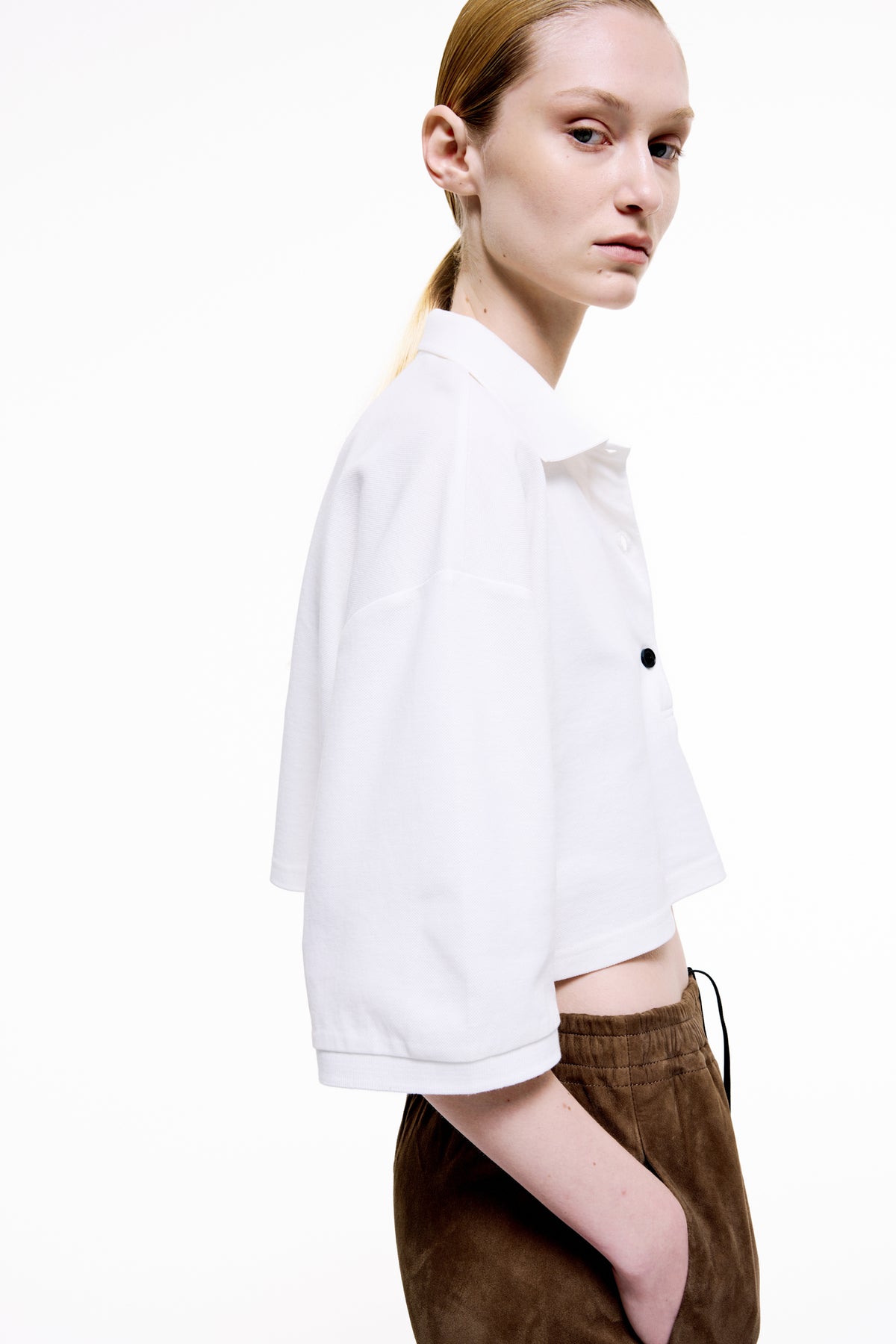 Waist-Length Cotton Piqué Polo Shirt - Off White