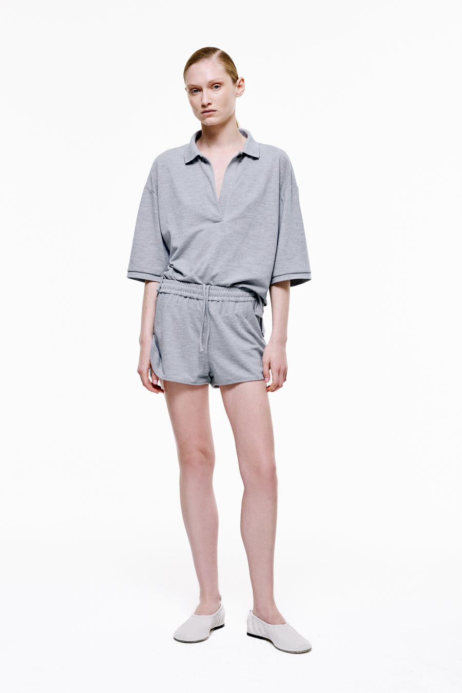 Speed Up Shorts in Cotton Piqué - Grey Melange