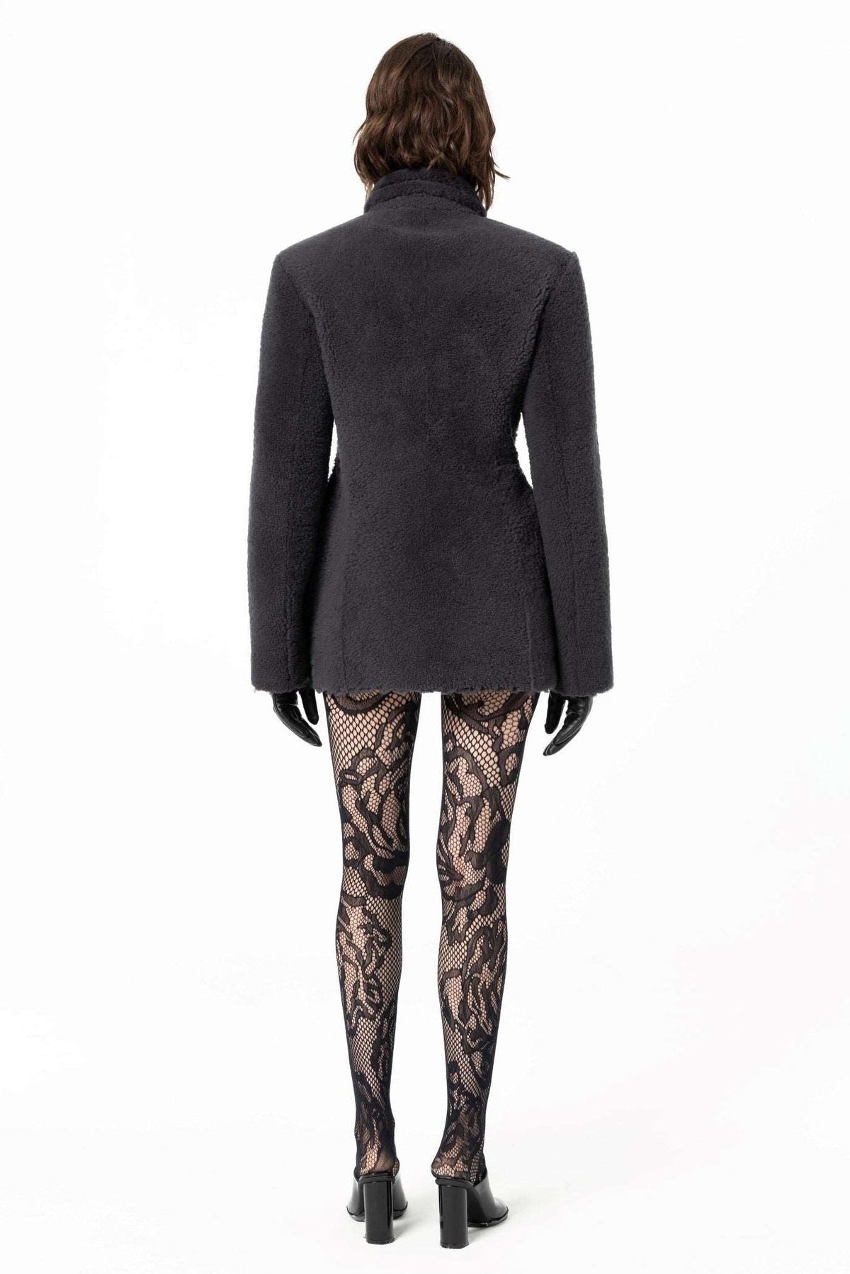 Curvy Jacket | Semi-Curly Merino Shearling – Dark Grey