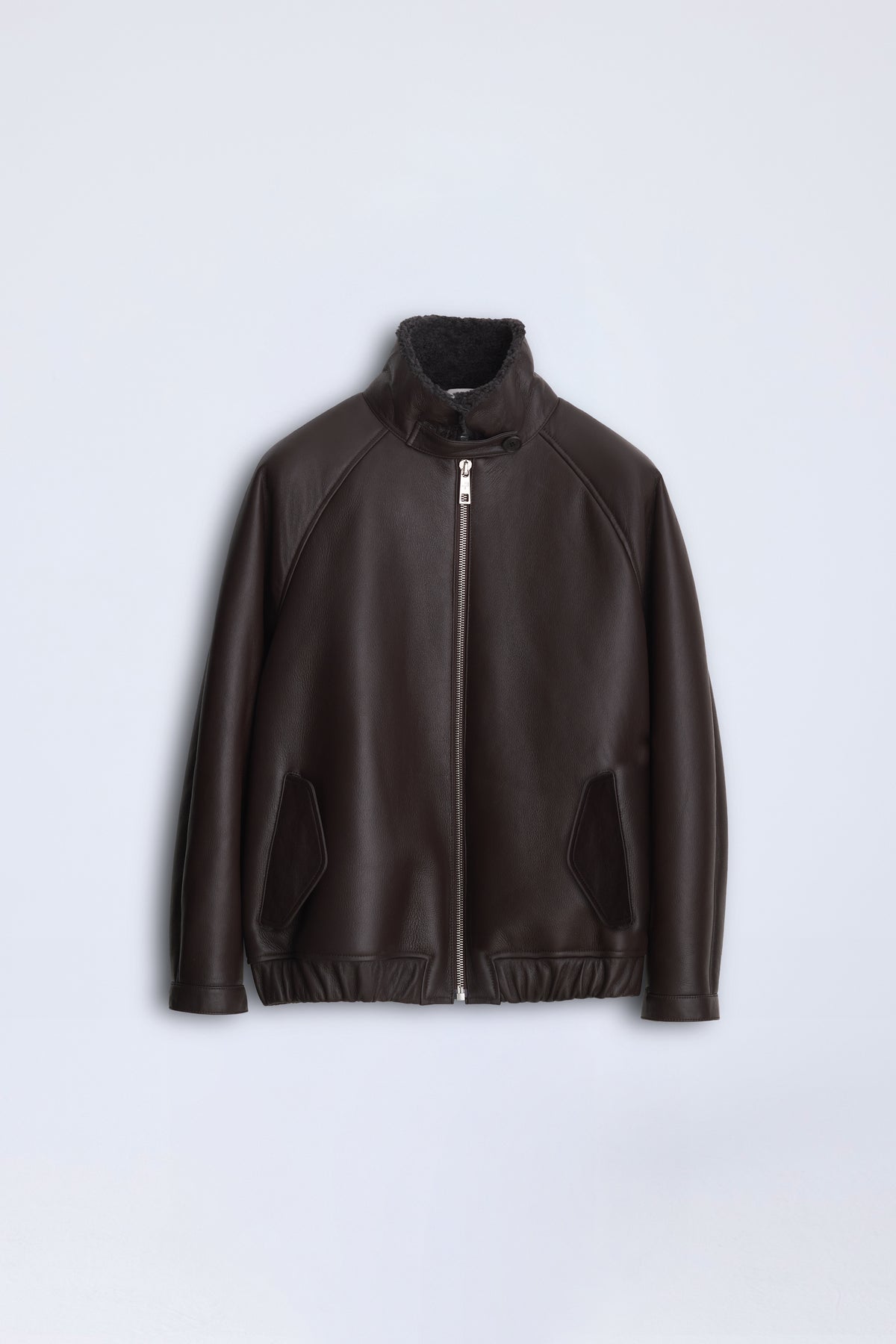 Whisper Jacket | Semi-Curly Merino Shearling – Dark Brown/Grey
