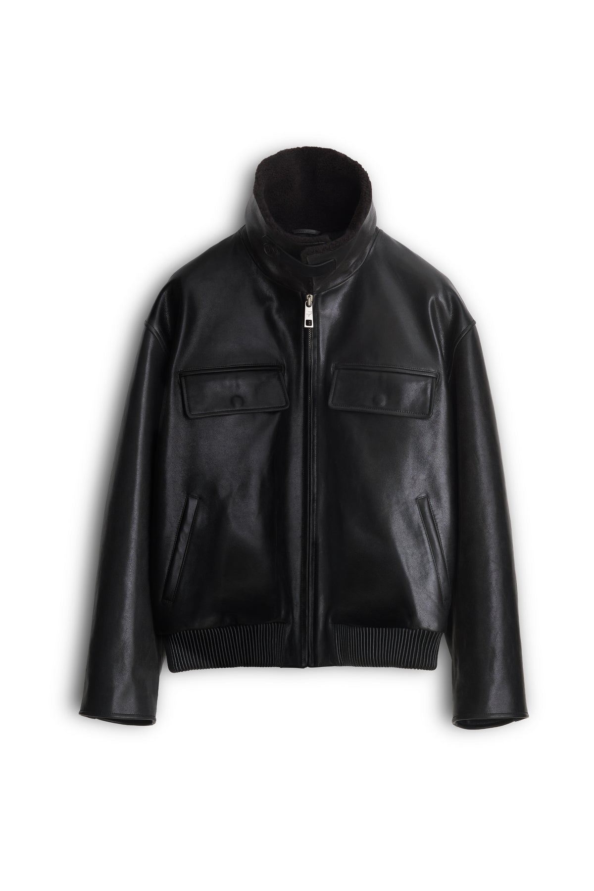 Love Pocketed Bomber Jacket | Leather – Black