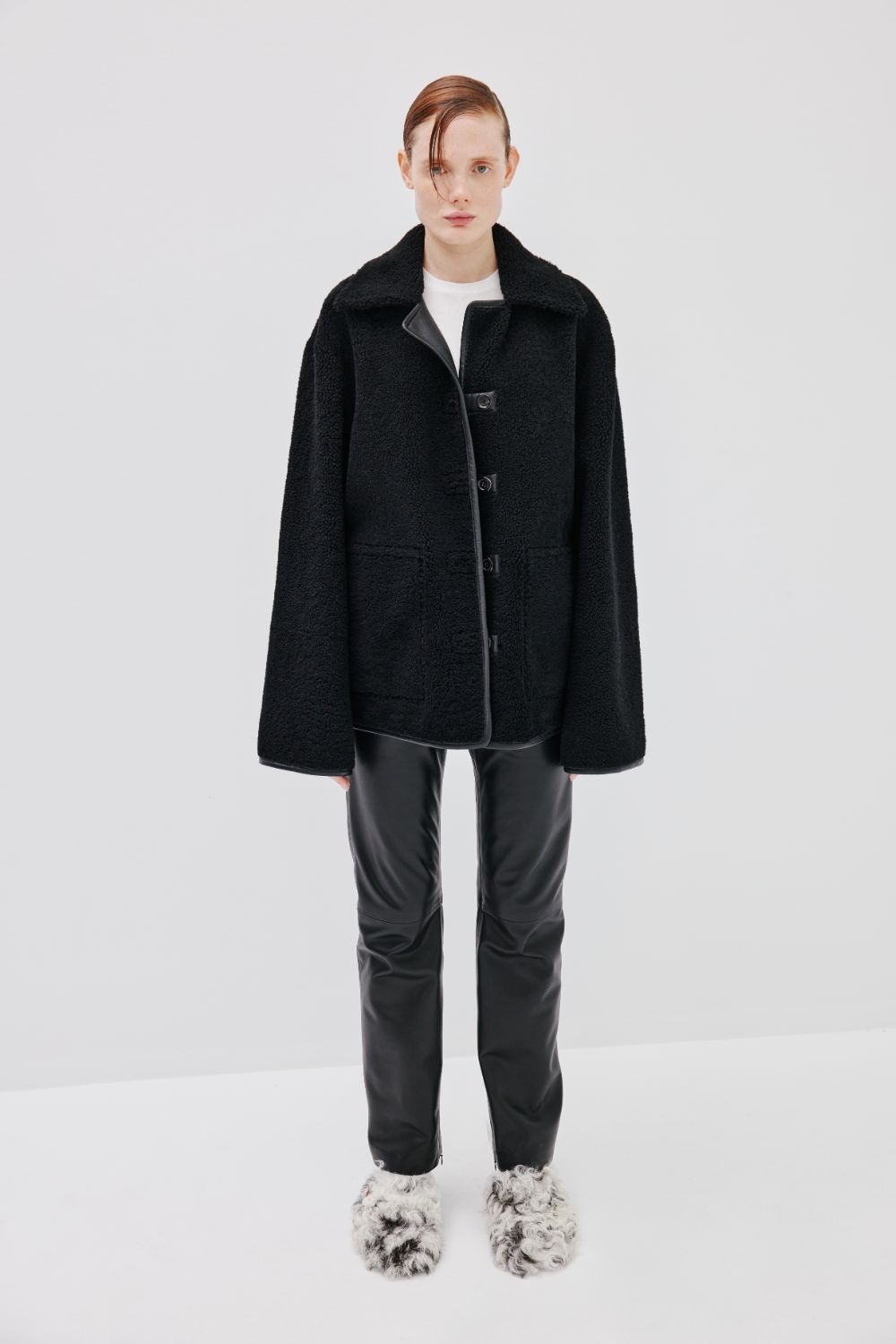Angel Double Sided Jacket | Semi-Curly Merino Shearling – Black/Black