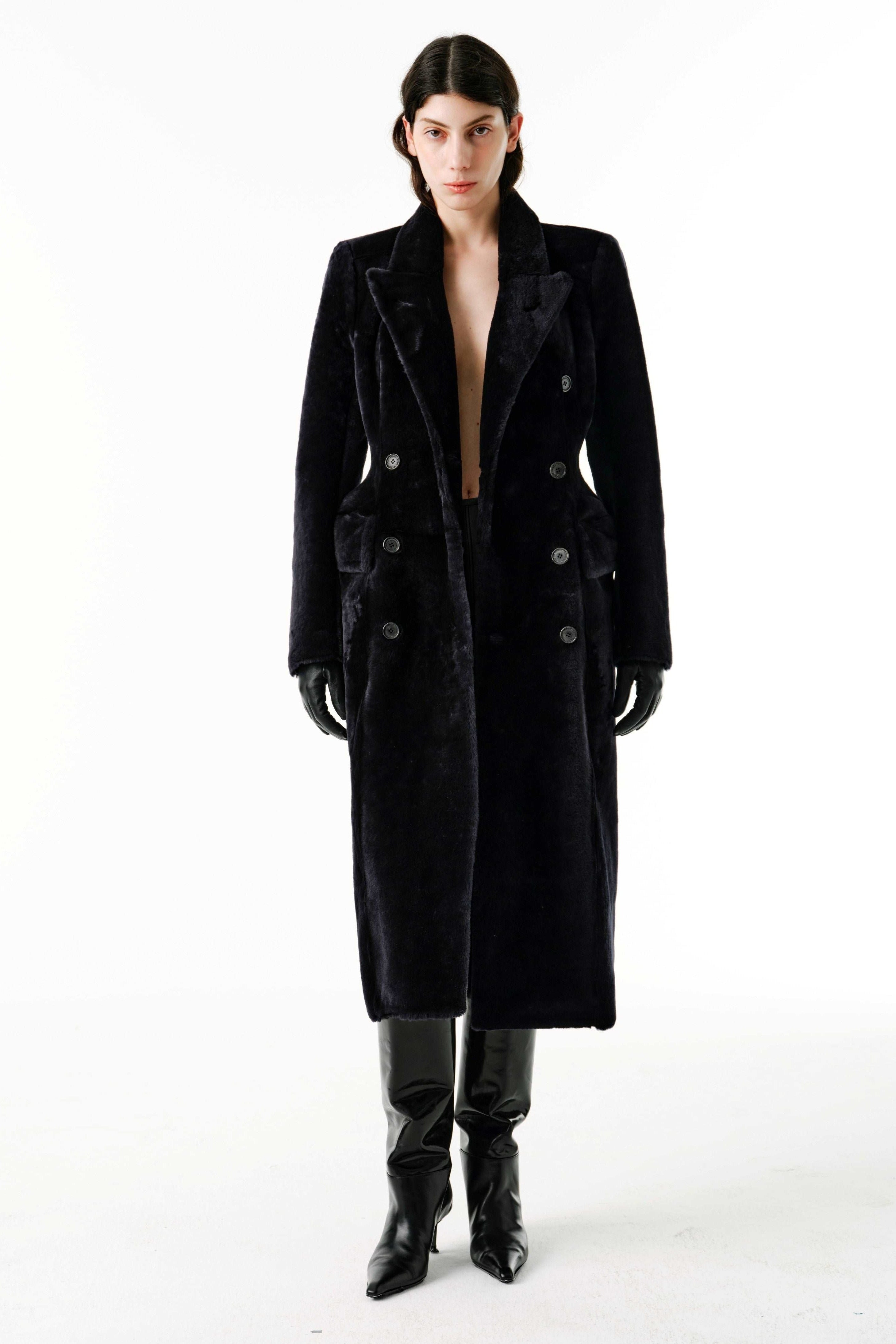 Curvy Shearling Coat - Dark Navy