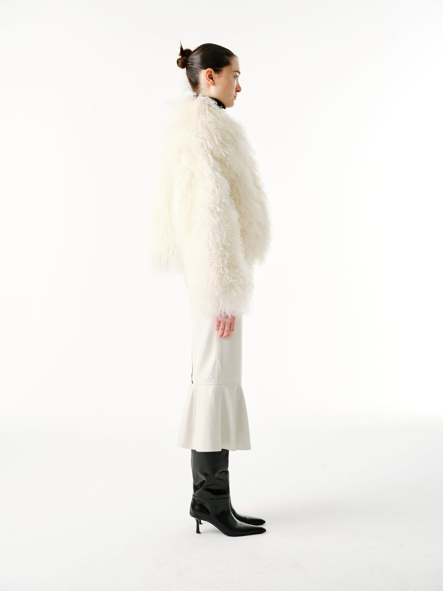 "Shaggy Baby" Mini with Collar Mongolian Fur Coat - Creamy White Natural