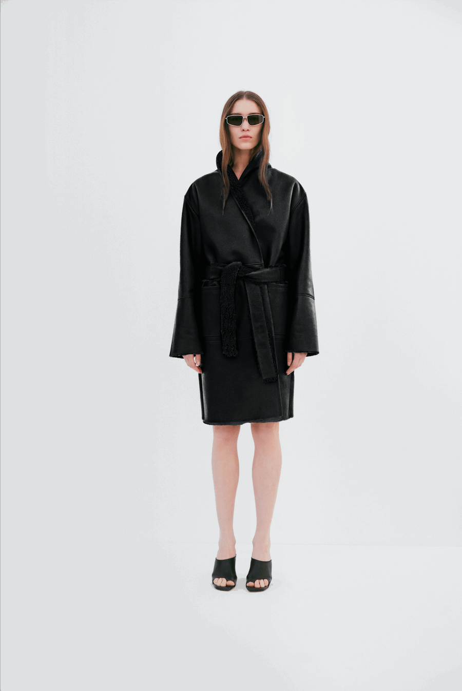 "Robe" Shearling Coat - Black