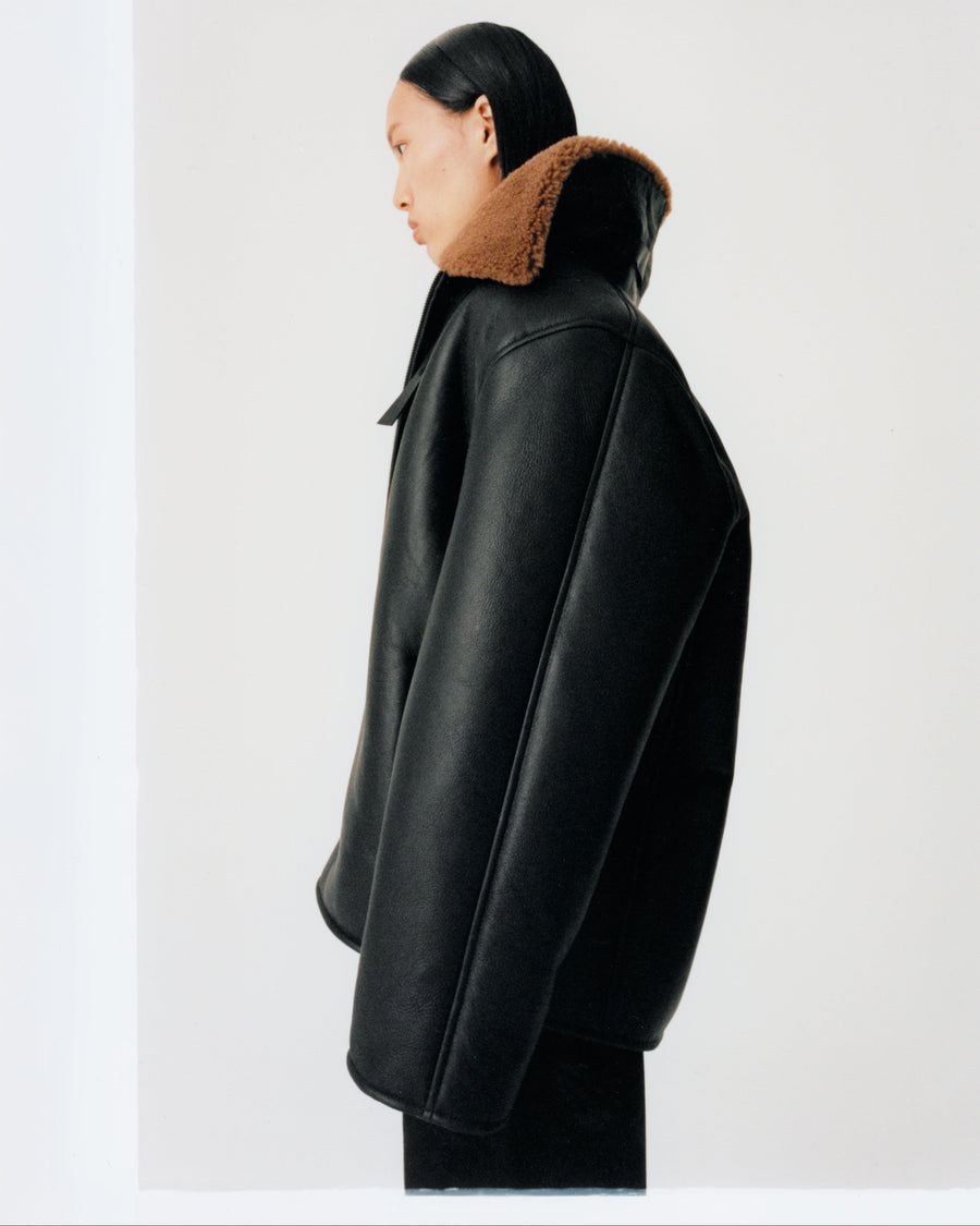 Scuba Midi Jacket | Semi-Curly Merino Shearling – Dark Chocolate/Tobacco