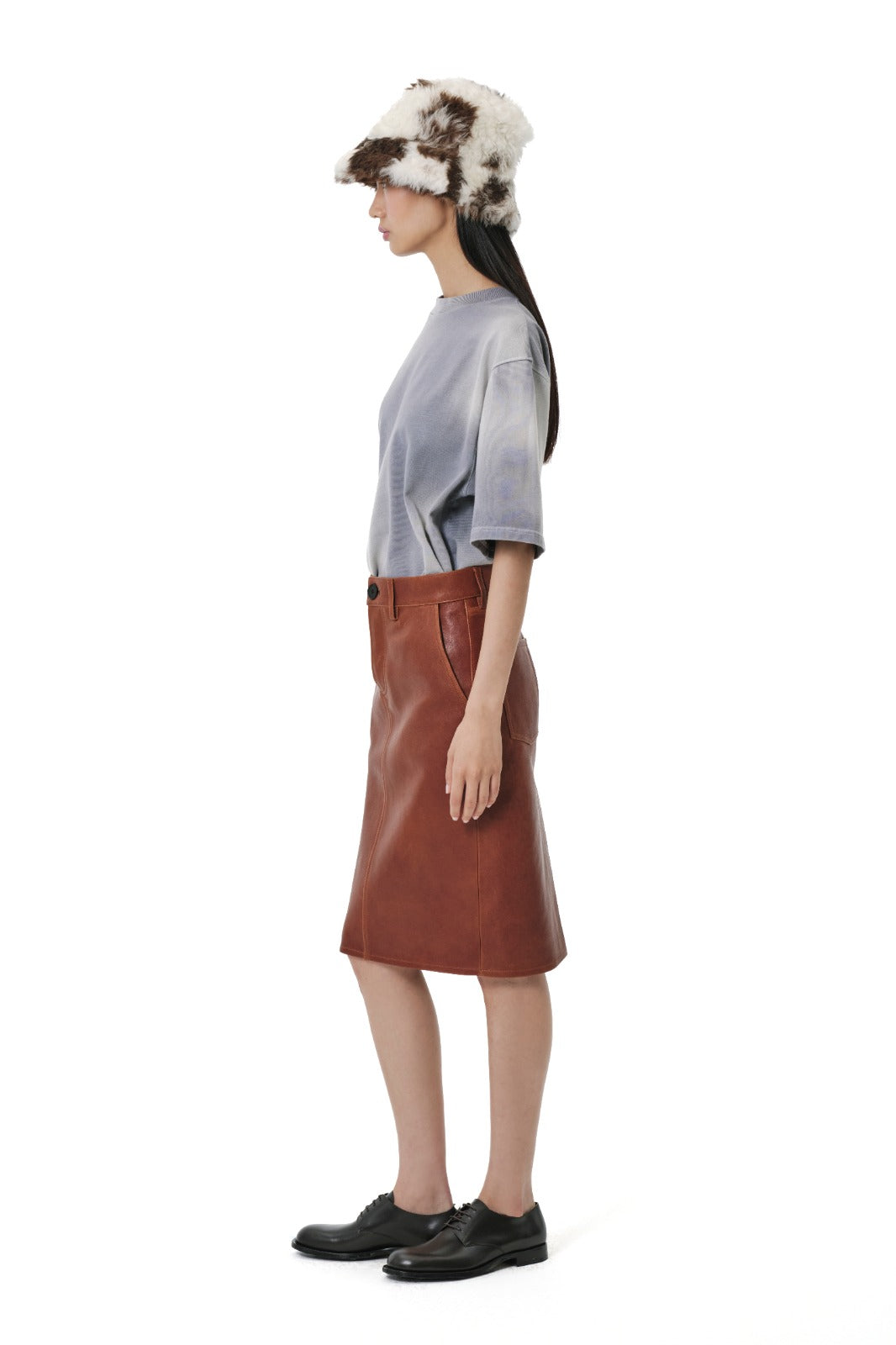 Slim Skirt | Leather - Cognac