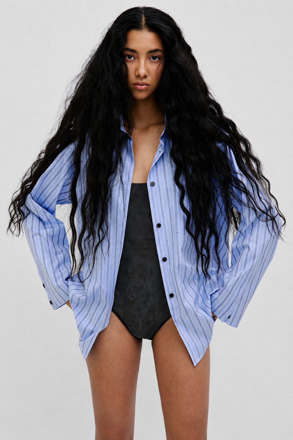 Stance Shirt | Cotton Poplin – Slate Blue / Black Stripe