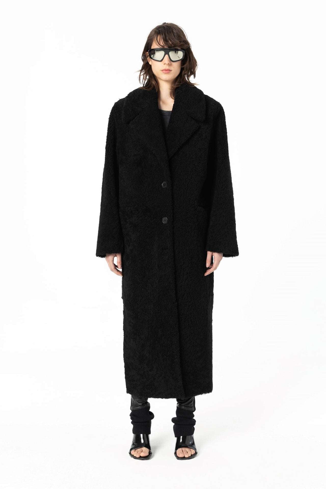 Diana V Neck Shearling Coat - Black